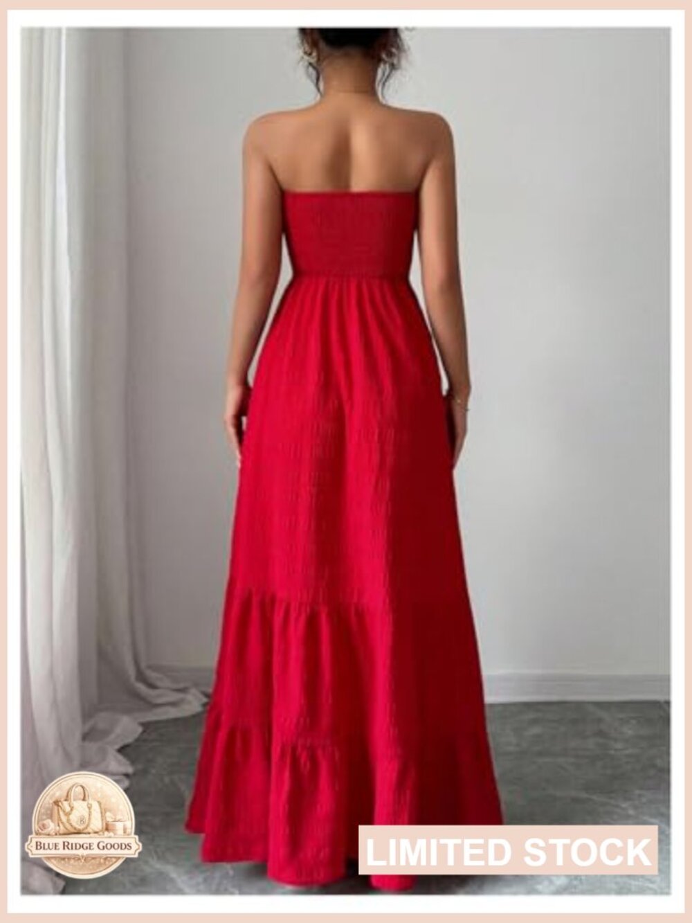 Strapless Tube Top Maxi Dress Smocked A Line Tiered Ruffle Flowy Party - Picture 2 of 5